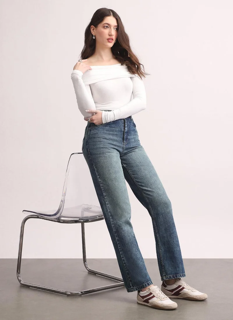 Urbano Fashion  Urbano Fashion Women's Blue High Rise Straight Fit Washed Jeans Non-Stretchable for Women | Best Price UAE